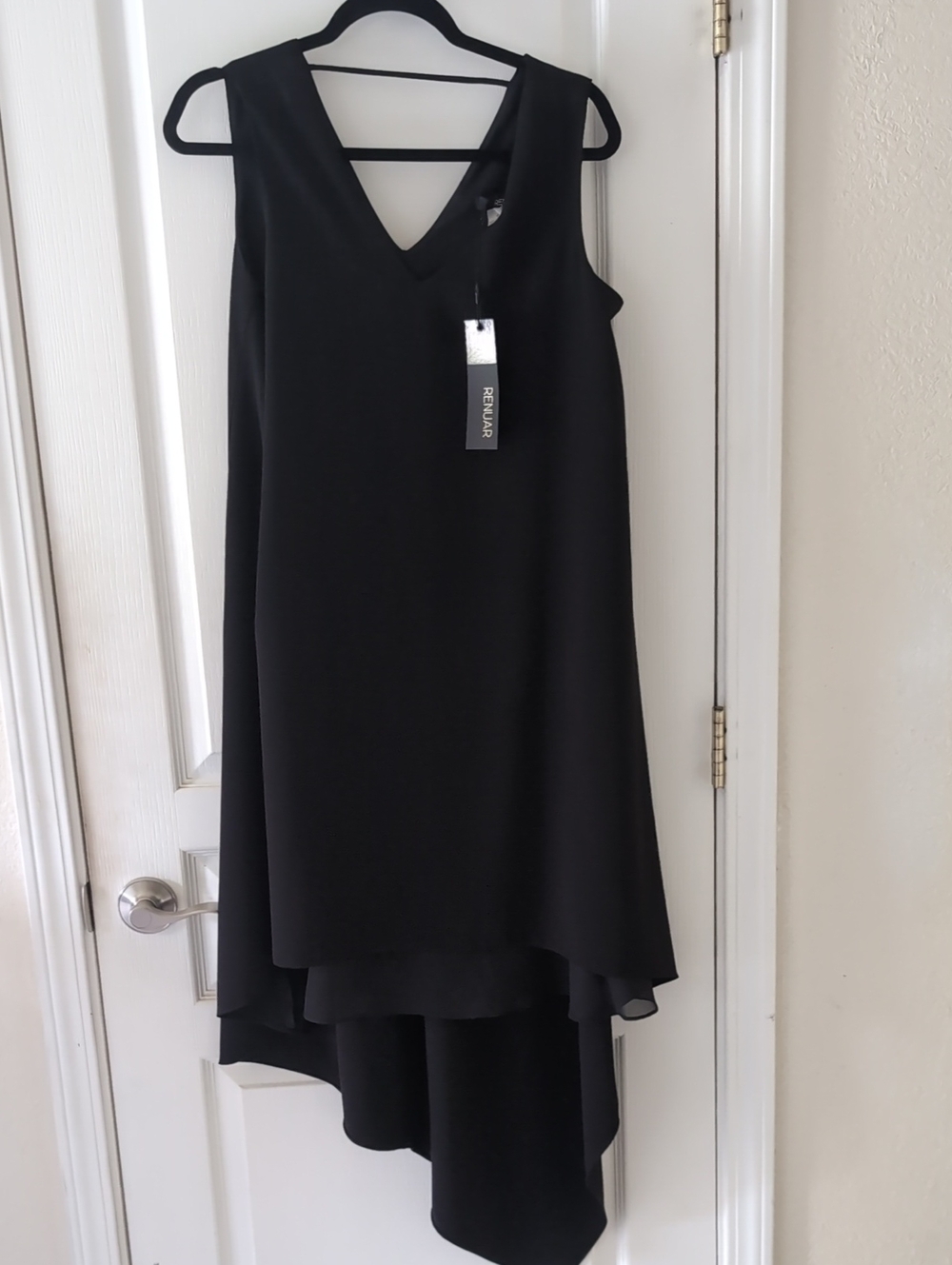 Renuar Black Sleeveless V-Neck High-Low Layered Dress